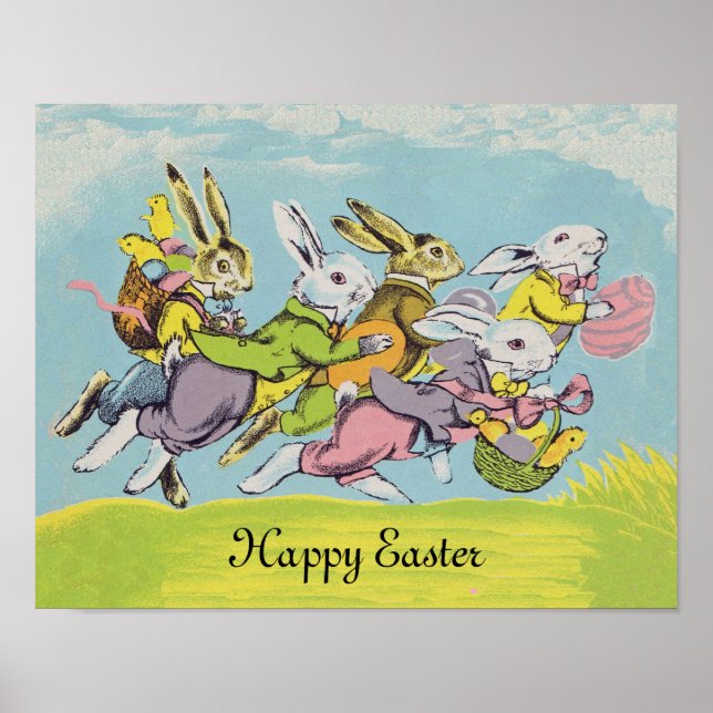 Happy Oaster Pastel Running Rabbits Poster (Vorne)