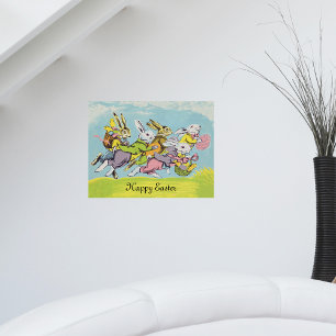Happy Oaster Pastel Running Rabbits Poster