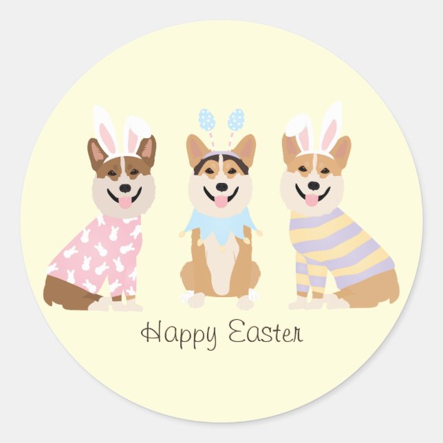 Happy Oaster Pembroke Welsh Corgi Dogs Runder Aufkleber (Vorderseite)