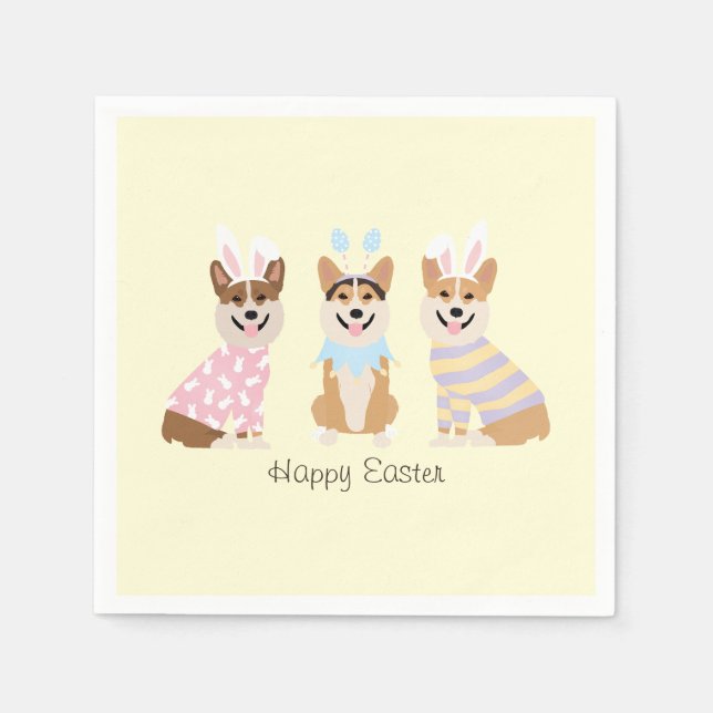 Happy Oaster Pembroke Welsh Corgi Dogs Serviette (Vorderseite)
