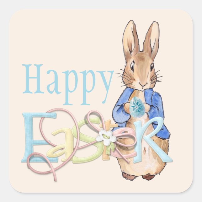 Happy Oaster Peter der Osterhase Quadratischer Aufkleber (Vorderseite)