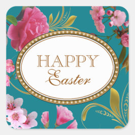 Happy Oaster Pink Blume Quadratischer Aufkleber