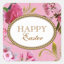 Happy Oaster Pink Blume Quadratischer Aufkleber