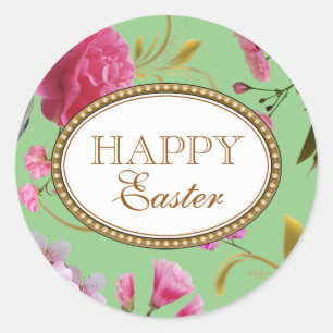 Happy Oaster Pink Blume Runder Aufkleber
