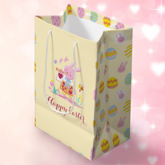 Happy Oaster Pink Bunny Garden Egg Jagen Gelb Mittlere Geschenktüte (Von Creator hochgeladen)