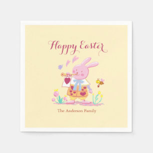 Happy Oaster Pink Bunny in Garden Baby Yellow Serviette