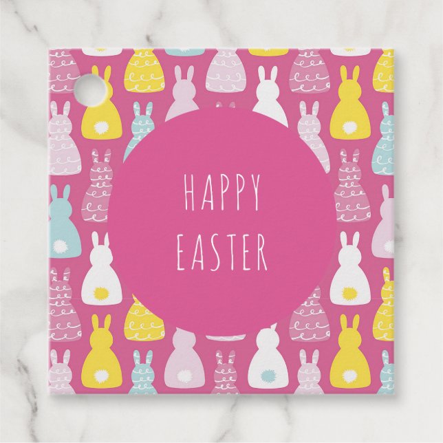 Happy Oaster Pink Bunny Rabbit Geschenkanhänger (Vorderseite)