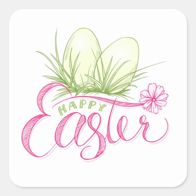 Happy Oaster Pink Green Eggs Quadratischer Aufkleber (Vorderseite)