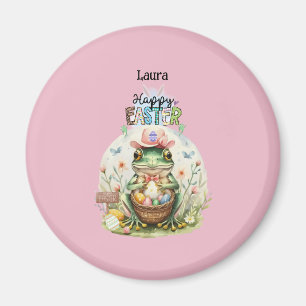 Happy Oaster Pink Hat Frog mit Eiern für Leap Year Magnet