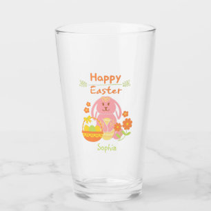 Happy Oaster Pink Kaninchen und Blume Glas