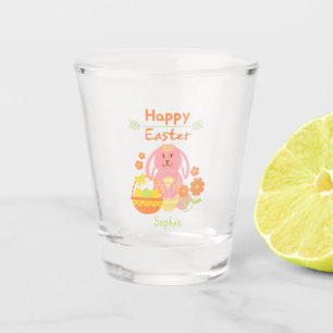 Happy Oaster Pink Kaninchen und Blume Shot Glass Schnapsglas