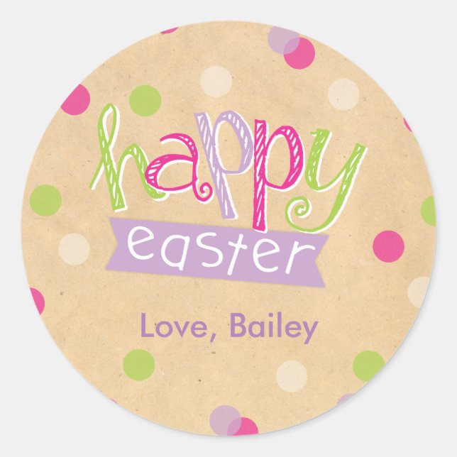 Happy Oaster Pink Lila Confetti Dots Runder Aufkleber (Vorderseite)