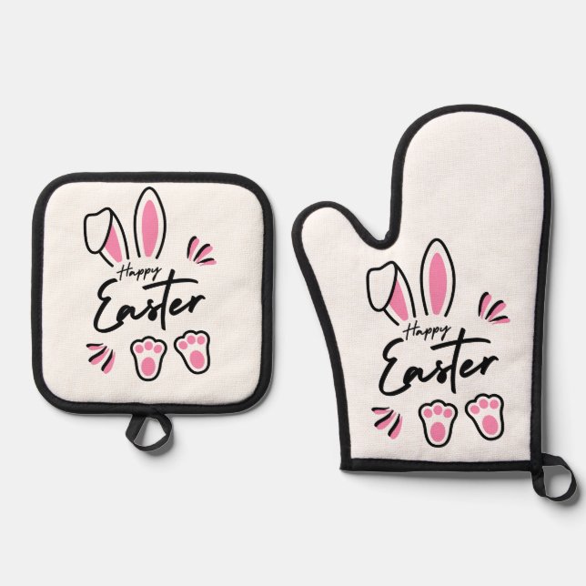 Happy Oaster (pink) Ofenhandschuh & Topflappen-Set (Vorderseite)