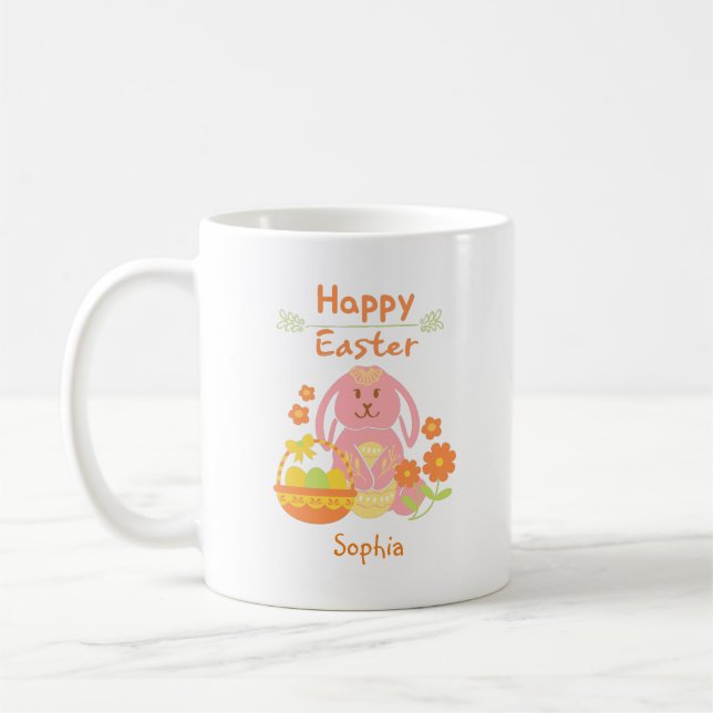 Happy Oaster Pink Rabbit und Blume Kaffeetasse (Links)