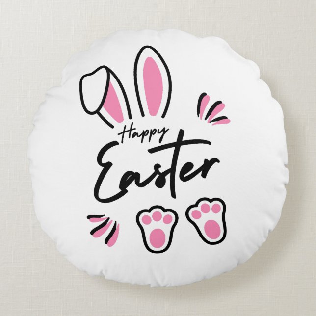 Happy Oaster (pink) Rundes Kissen (Vorderseite)
