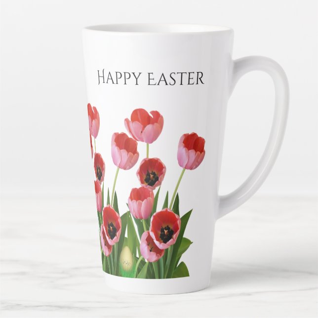 "Happy Oaster" Pink Tulips Blumenfotografie Milchtasse (Rechts)