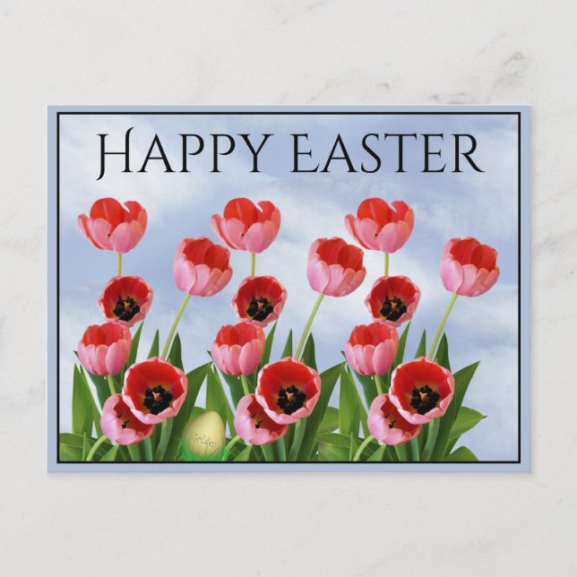 "Happy Oaster" Pink Tulips Blumenfotografie Postkarte (Vorderseite)