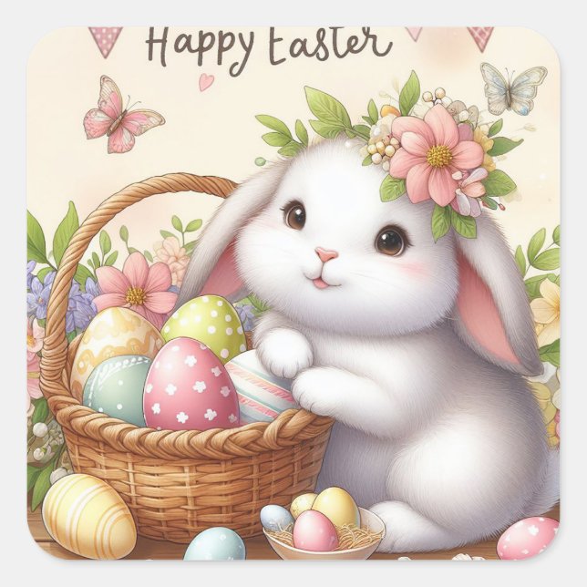 Happy Oaster Quadratischer Aufkleber (Vorderseite)