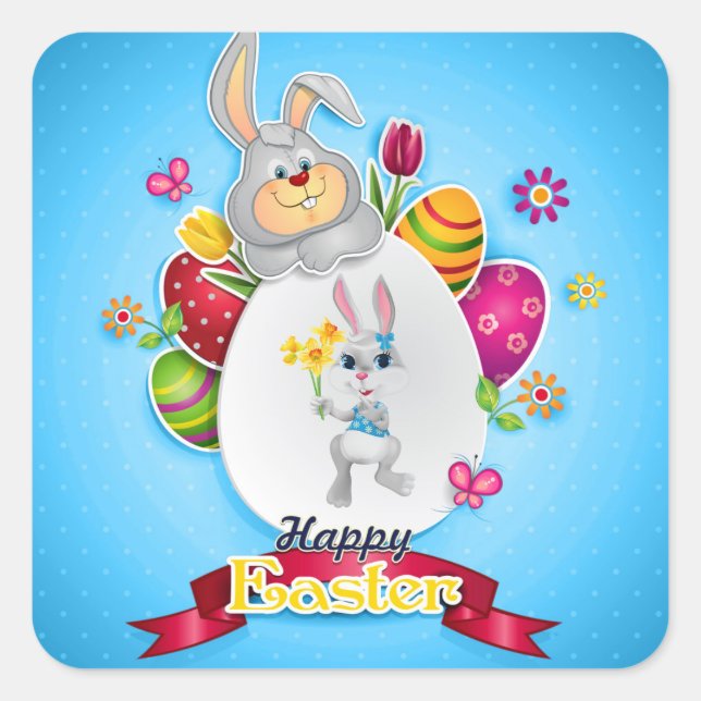 Happy Oaster Quadratischer Aufkleber (Vorderseite)