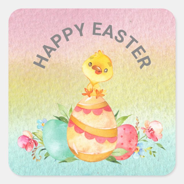 Happy Oaster Quadratischer Aufkleber (Vorderseite)