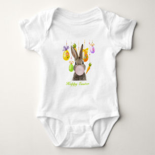 Happy Oaster Rabbit Blown Pink Bubble Gum Baby Strampler