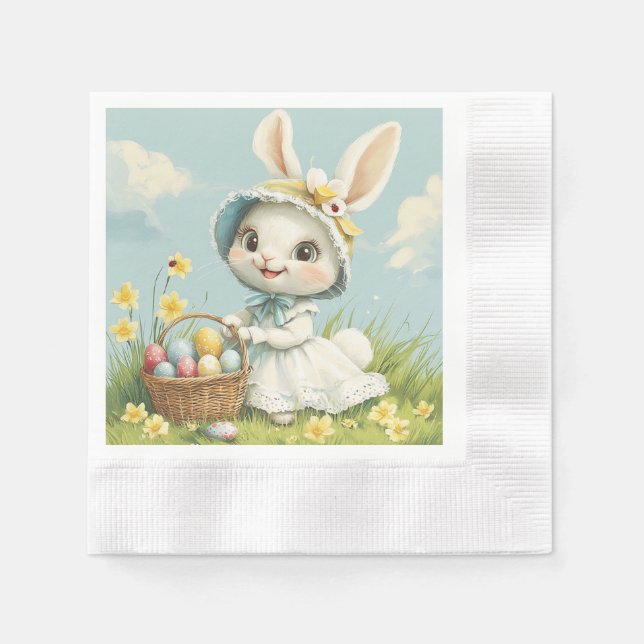 Happy Oaster Rabbit Eggs Daffodils Schmetterlinge Serviette (Vorderseite)