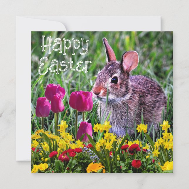 Happy Oaster Rabbit Spring Flowers Ferienkarte (Vorderseite)