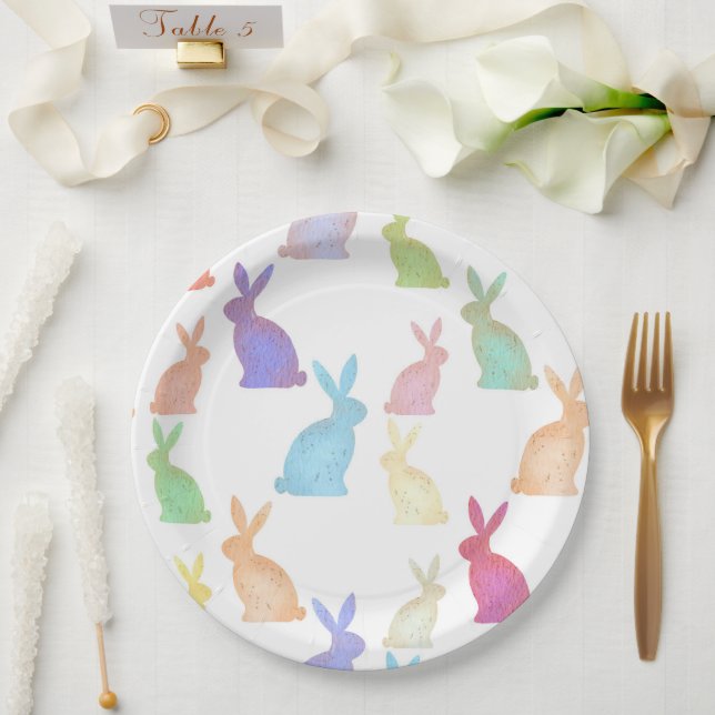 Happy Oaster - Rainbow Bunny Muster Pappteller (Hochzeit)