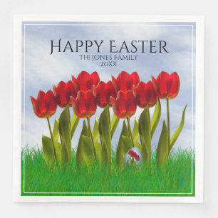 Happy Oaster: Red Tulips Floral Fotografy Egg Serviette