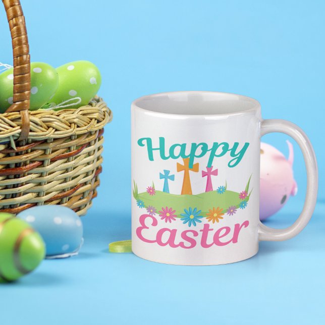 Happy Oaster Religious Cross Niedliche Blume Kaffeetasse (Von Creator hochgeladen)