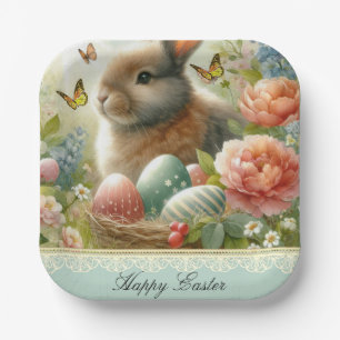 Happy Oaster Retro Bunny Rabbit Papierplatte Pappteller