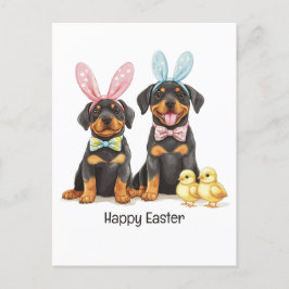 Happy Oaster Rottweiler Hunde Bunny Ears Postkarte
