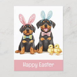 Happy Oaster Rottweiler Hunde Bunny Ears Postkarte