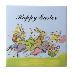 Happy Oaster Running Pastel Rabbits Fliese