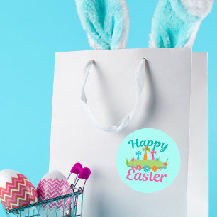 Happy Oaster Schöne religiöse Blume überqueren Runder Aufkleber