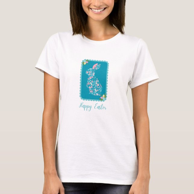 Happy Oaster Schönes Blumengebälk Blau T-Shirt (Vorderseite)