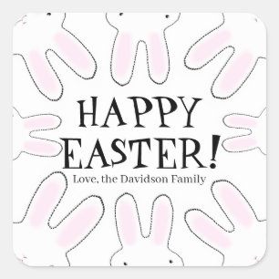 Happy Oaster Schwarz-weiße benutzerdefinierte Text Quadratischer Aufkleber