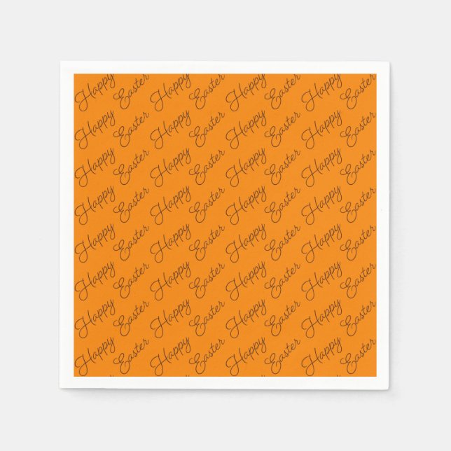 Happy Oaster Script Brown auf Orange Paper Napkin Serviette (Vorderseite)