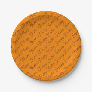 Happy Oaster Script Brown auf Orange Paper Plate Pappteller