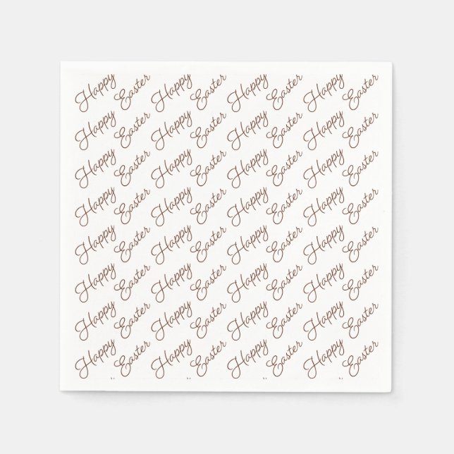 Happy Oaster Script Brown auf White Paper Napkin Serviette (Vorderseite)