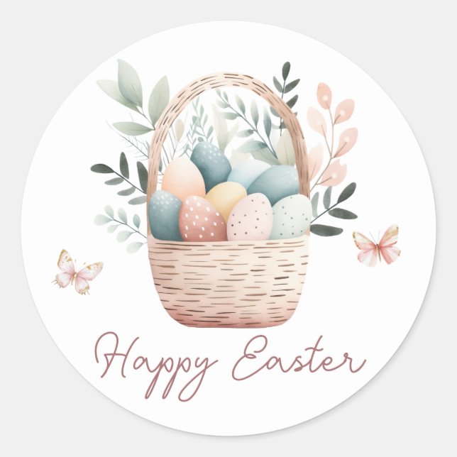 Happy Oaster Script EGG Basket Runder Aufkleber (Vorderseite)