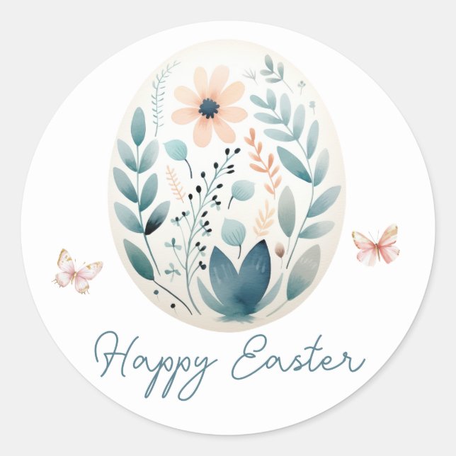 Happy Oaster Script Floral Egg Runder Aufkleber (Vorderseite)