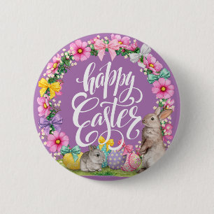 Happy Oaster Script Floral Lavender Ostersonne Button