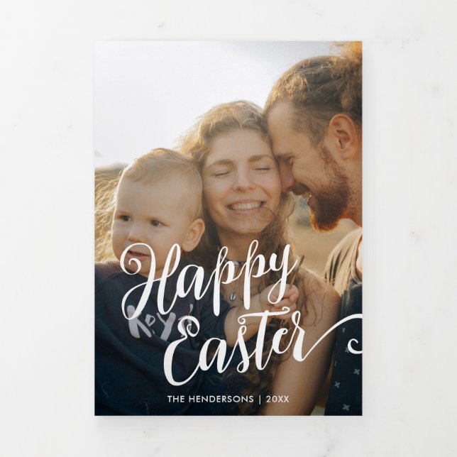Happy Oaster Script Multi-Foto Dreifach Gefaltete Urlaubskarte (Cover)