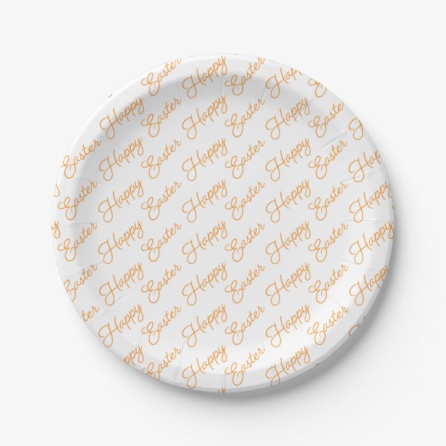 Happy Oaster Script Orange auf White Paper Plate Pappteller (Vorderseite)