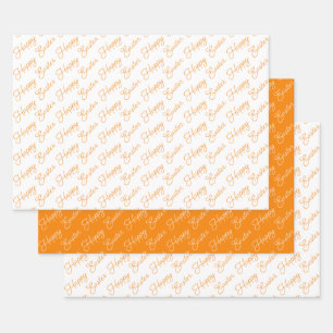 Happy Oaster Script Orange und White Geschenkpapier Set