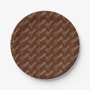 Happy Oaster Script White auf Brown Paper Plate Pappteller