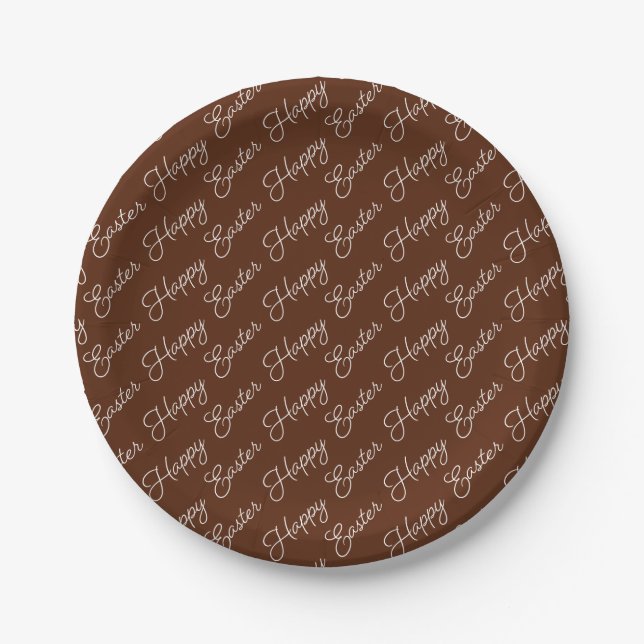 Happy Oaster Script White auf Brown Paper Plate Pappteller (Vorderseite)