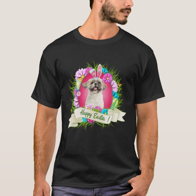 Happy Oaster Shih Tzu Tragen Bunny Oar Eggs Cool T-Shirt (Vorderseite)