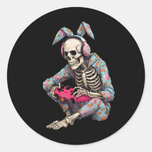 Happy Oaster Skeleton Gamer Video Gaming Boys Männ Runder Aufkleber